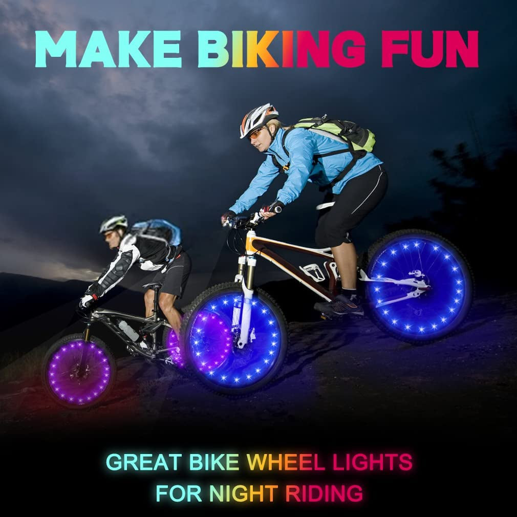 2 Tire Pack LED Bike Wheel Lights Ultra Bright Waterproof Bicycle Spoke Lights Cycling Decoration Safety Warning Tire Strip Light for Kids Adults Night Riding