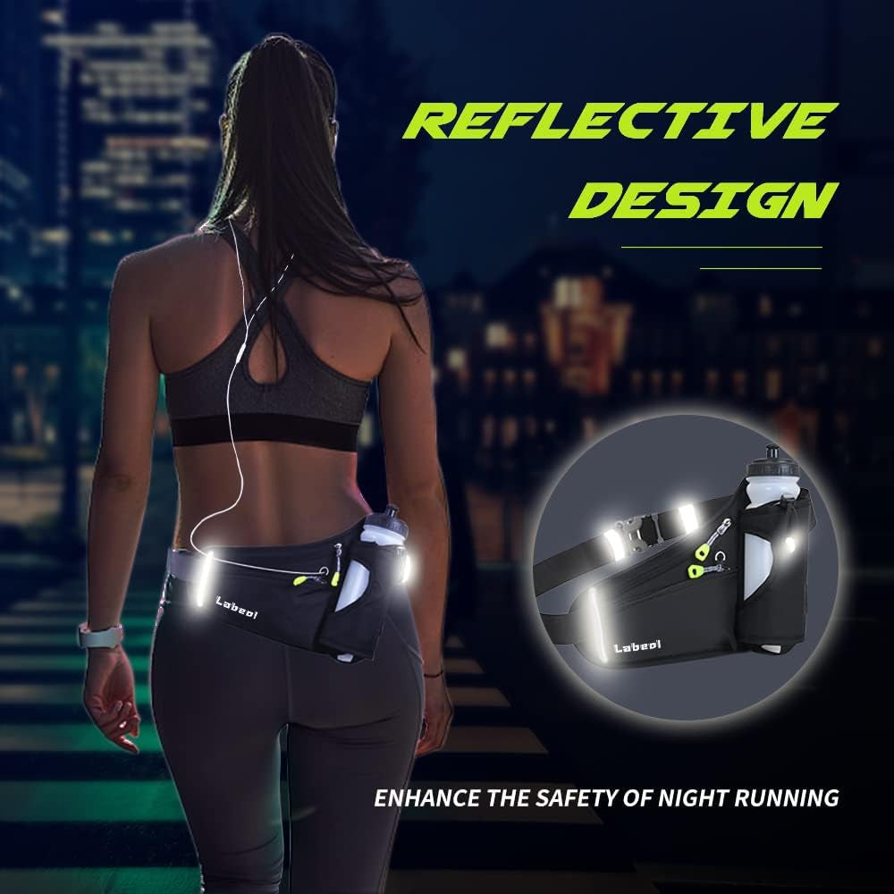 Waist Pack, Waterproof Hydration Belt with Water Bottle Holder, Adjustable Fanny Pack for Running, Hiking, Walking, Cycling, Black
