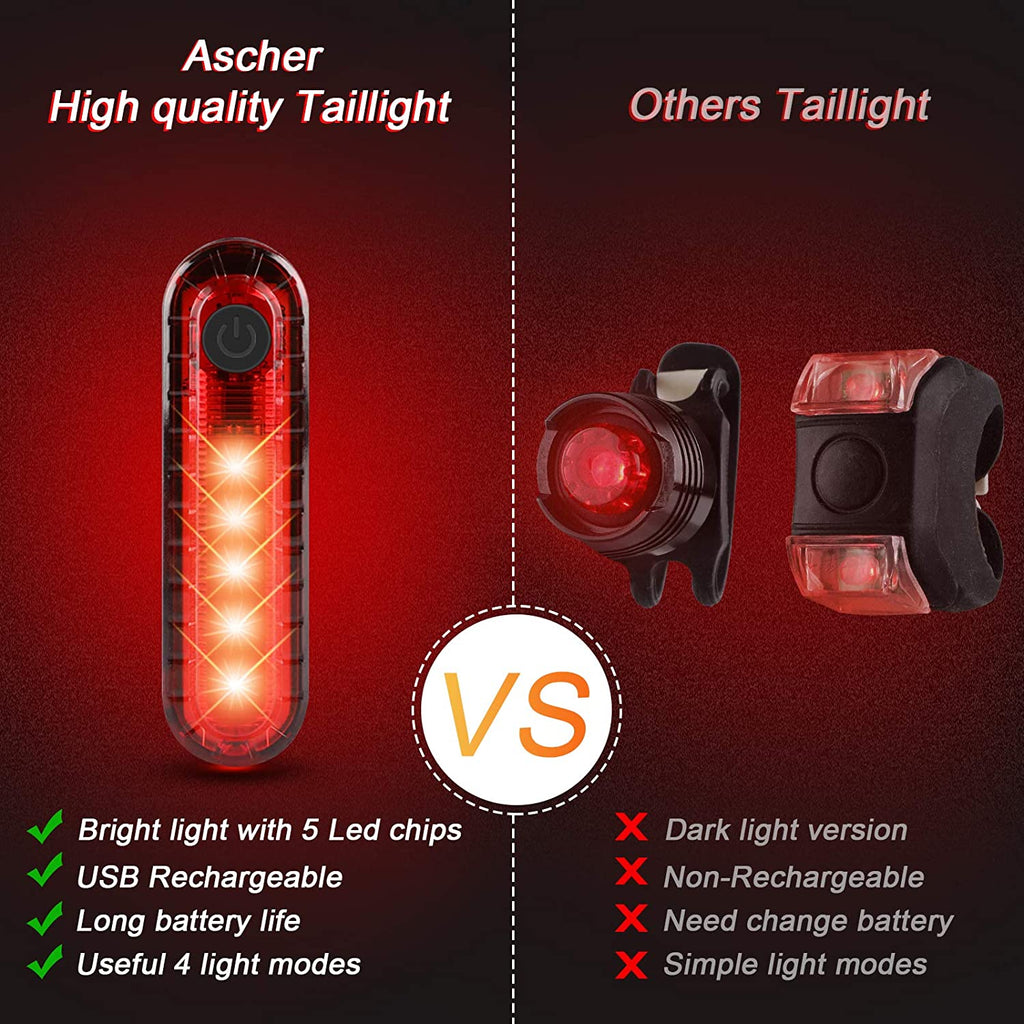 USB Rechargeable LED Bike Tail Lights 2 Pack, Bright Bicycle Cycling Rear Light, 4 Light Mode Options Safety Bike Light for Adults Kids Men Women Road Mountain(2 USB Cables Included)