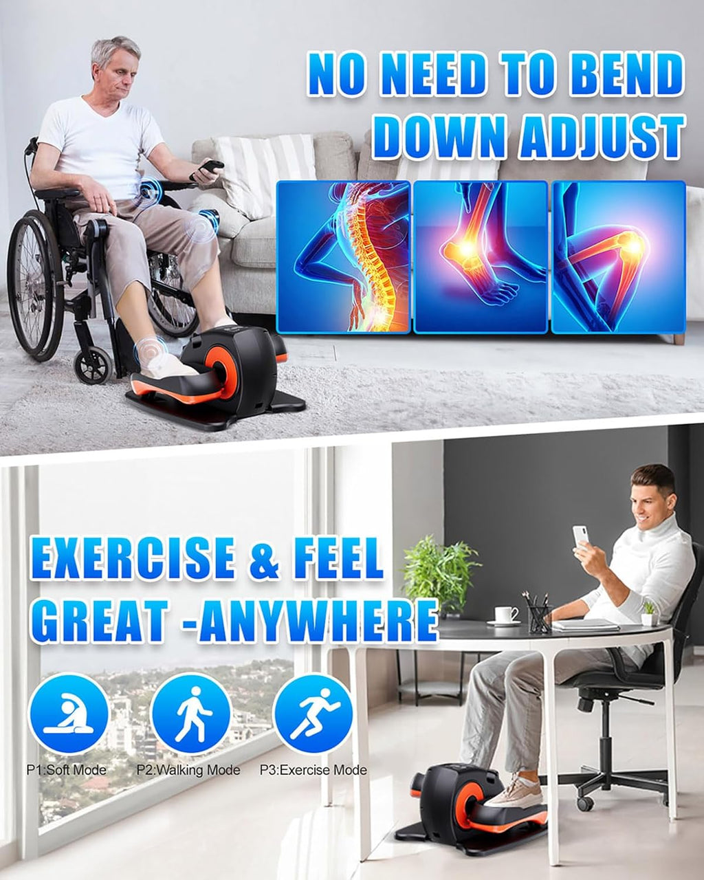 under Desk Elliptical Machine, Electric Elliptical Leg Exerciser for Seniors with 12 Adjustable, Portable Quiet Elliptical Exercise Machine, Seated Pedal Exerciser with Remote Control