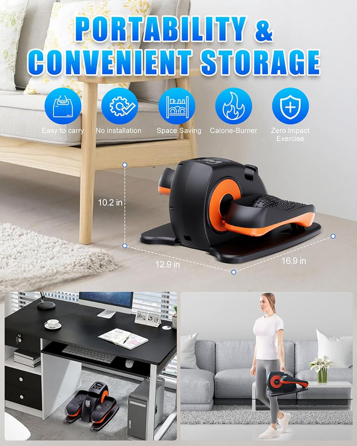 under Desk Elliptical Machine, Electric Elliptical Leg Exerciser for Seniors with 12 Adjustable, Portable Quiet Elliptical Exercise Machine, Seated Pedal Exerciser with Remote Control