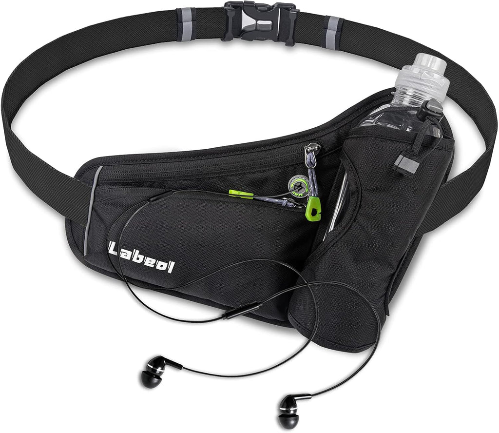 Waist Pack, Waterproof Hydration Belt with Water Bottle Holder, Adjustable Fanny Pack for Running, Hiking, Walking, Cycling, Black
