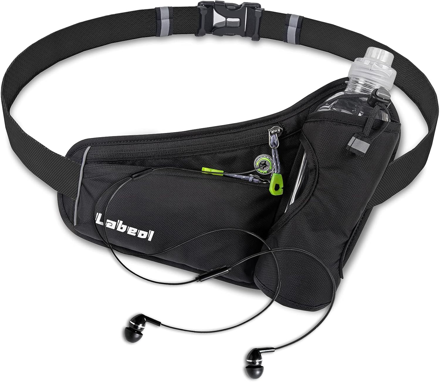 Waist Pack, Waterproof Hydration Belt with Water Bottle Holder, Adjustable Fanny Pack for Running, Hiking, Walking, Cycling, Black