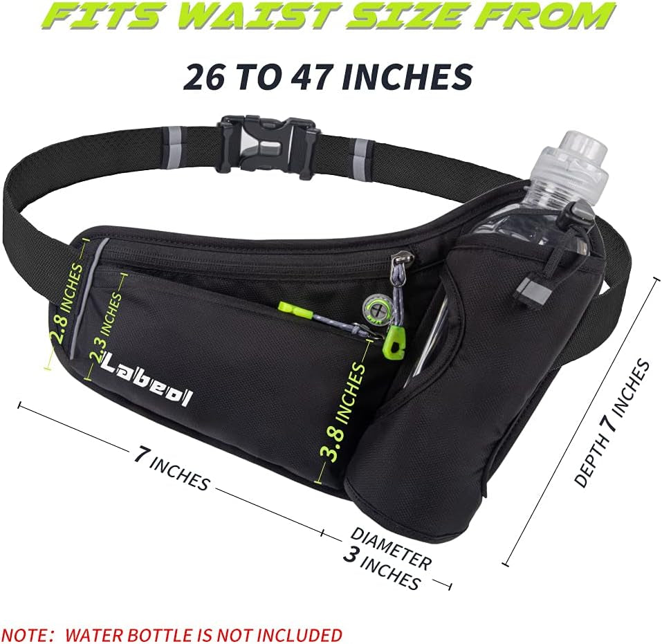Waist Pack, Waterproof Hydration Belt with Water Bottle Holder, Adjustable Fanny Pack for Running, Hiking, Walking, Cycling, Black