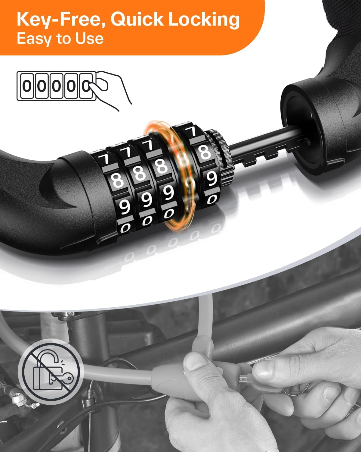 Bike Lock: 5 Digit Combination High Security anti Theft Bike Chain Lock - 3.2/3.6/4Ft Heavy Duty Keyless Bicycle Lock for Bike, Motorcycle, Scooter, Door & Gate - 4/6Mm Thick, Easy to Use