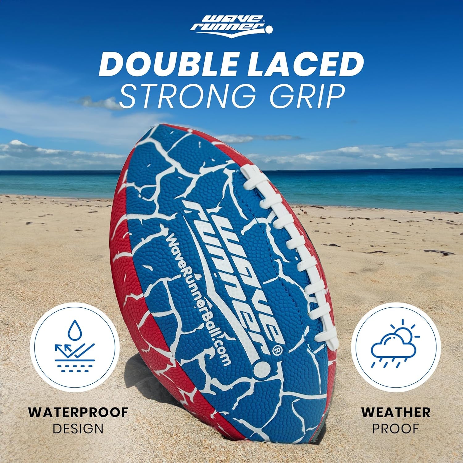Grip It Waterproof Junior Size Football, 9.25 Size, Durable & Double Laced, Perfect for Beach Accessories, Kids Games, Pool Toys, Outdoor Games, All-Weather Indoor & Outdoor Play