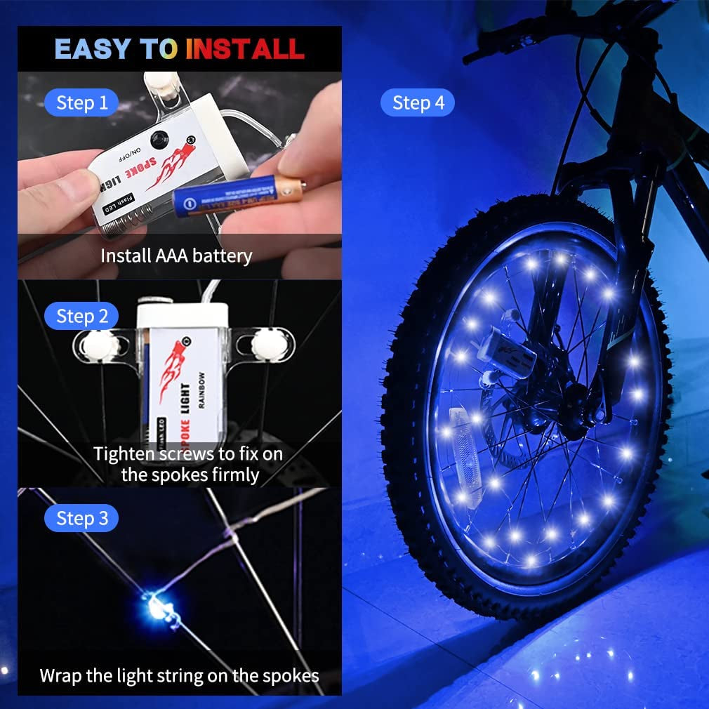 2 Tire Pack LED Bike Wheel Lights Ultra Bright Waterproof Bicycle Spoke Lights Cycling Decoration Safety Warning Tire Strip Light for Kids Adults Night Riding