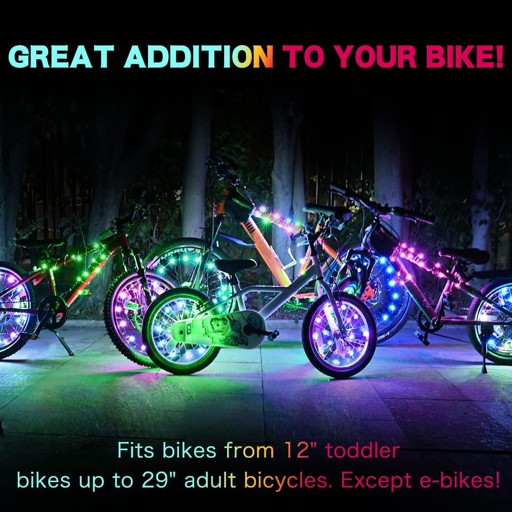 2 Tire Pack LED Bike Wheel Lights Ultra Bright Waterproof Bicycle Spoke Lights Cycling Decoration Safety Warning Tire Strip Light for Kids Adults Night Riding