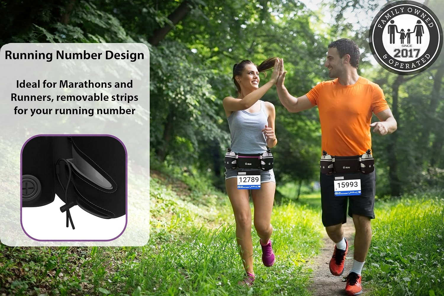 Hydration Running Belt with 2 X 10Oz Water Bottles, No Bounce Adjustable Waist Belt for Men & Women, Marathon Running Gear