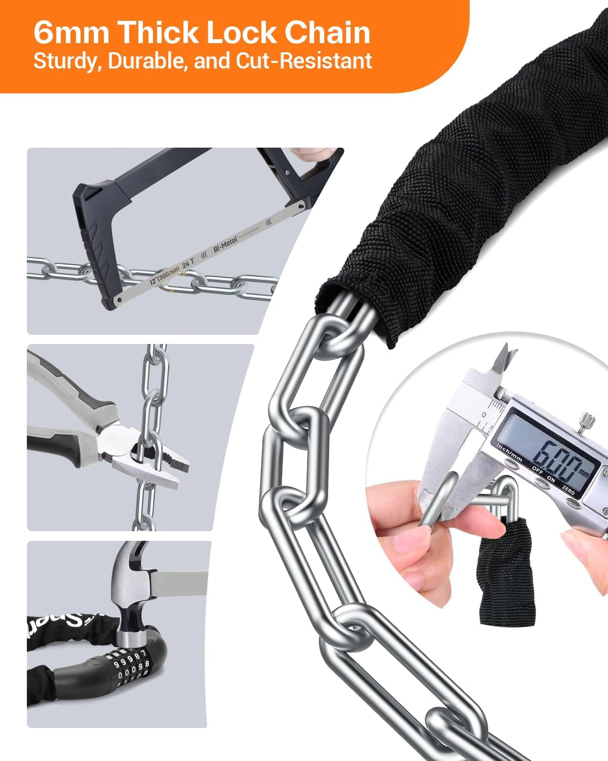 Bike Lock: 5 Digit Combination High Security anti Theft Bike Chain Lock - 3.2/3.6/4Ft Heavy Duty Keyless Bicycle Lock for Bike, Motorcycle, Scooter, Door & Gate - 4/6Mm Thick, Easy to Use