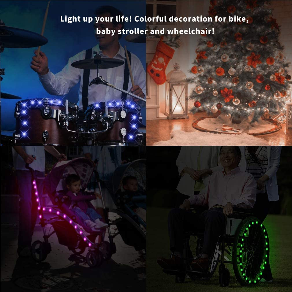2 Tire Pack LED Bike Wheel Lights Ultra Bright Waterproof Bicycle Spoke Lights Cycling Decoration Safety Warning Tire Strip Light for Kids Adults Night Riding