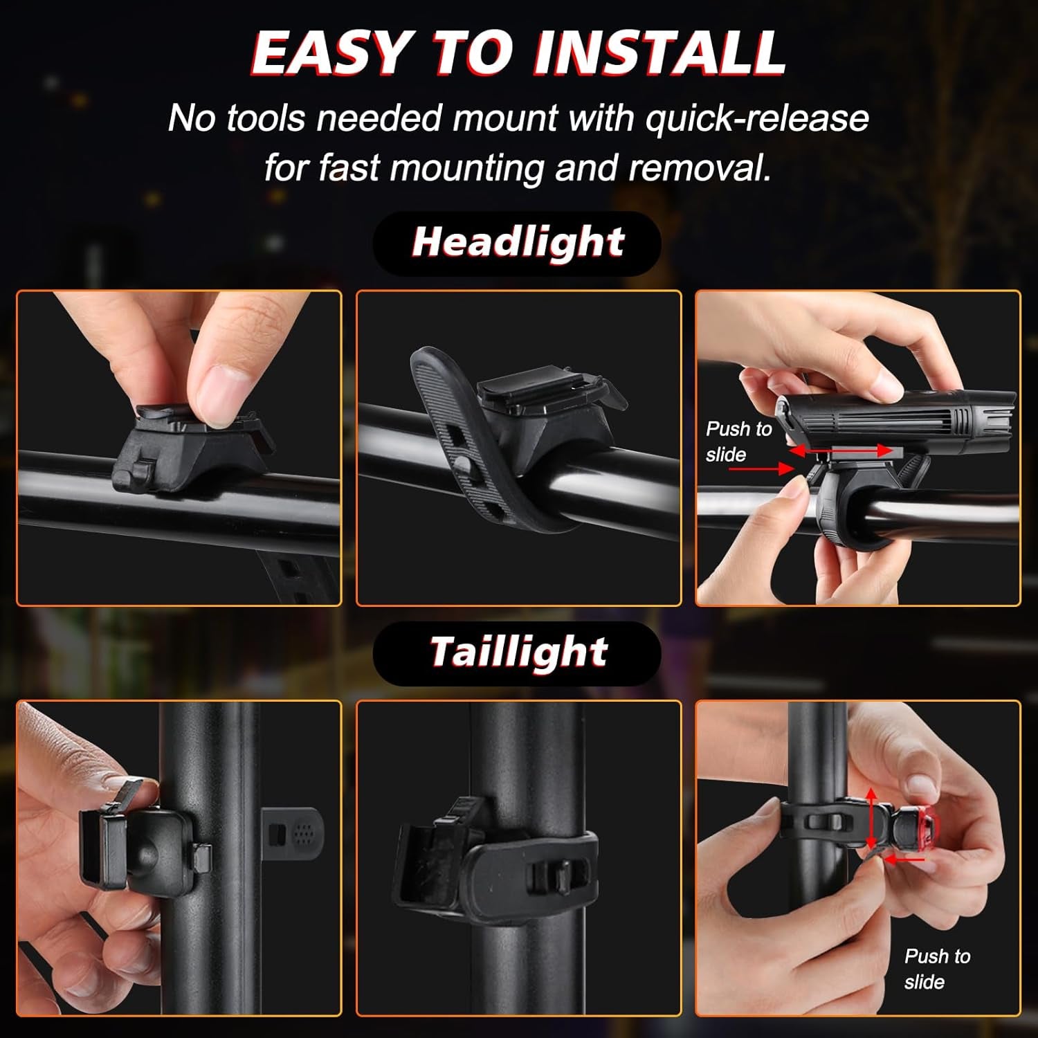Ultra Bright USB Rechargeable Bike Light Set, Powerful Bicycle Front Headlight and Back Taillight, 4 Light Modes, Easy to Install for Men Women Kids Road Mountain Cycling Black