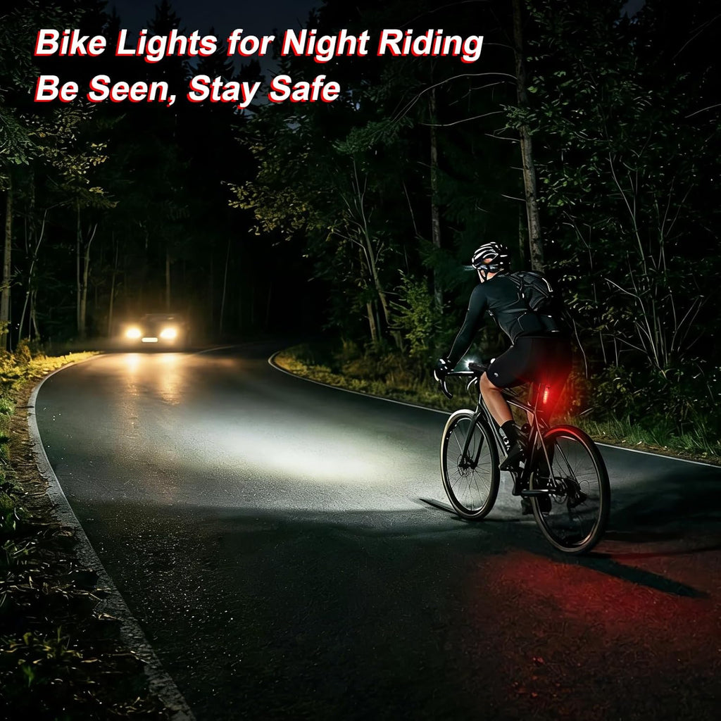 Ultra Bright USB Rechargeable Bike Light Set, Powerful Bicycle Front Headlight and Back Taillight, 4 Light Modes, Easy to Install for Men Women Kids Road Mountain Cycling Black