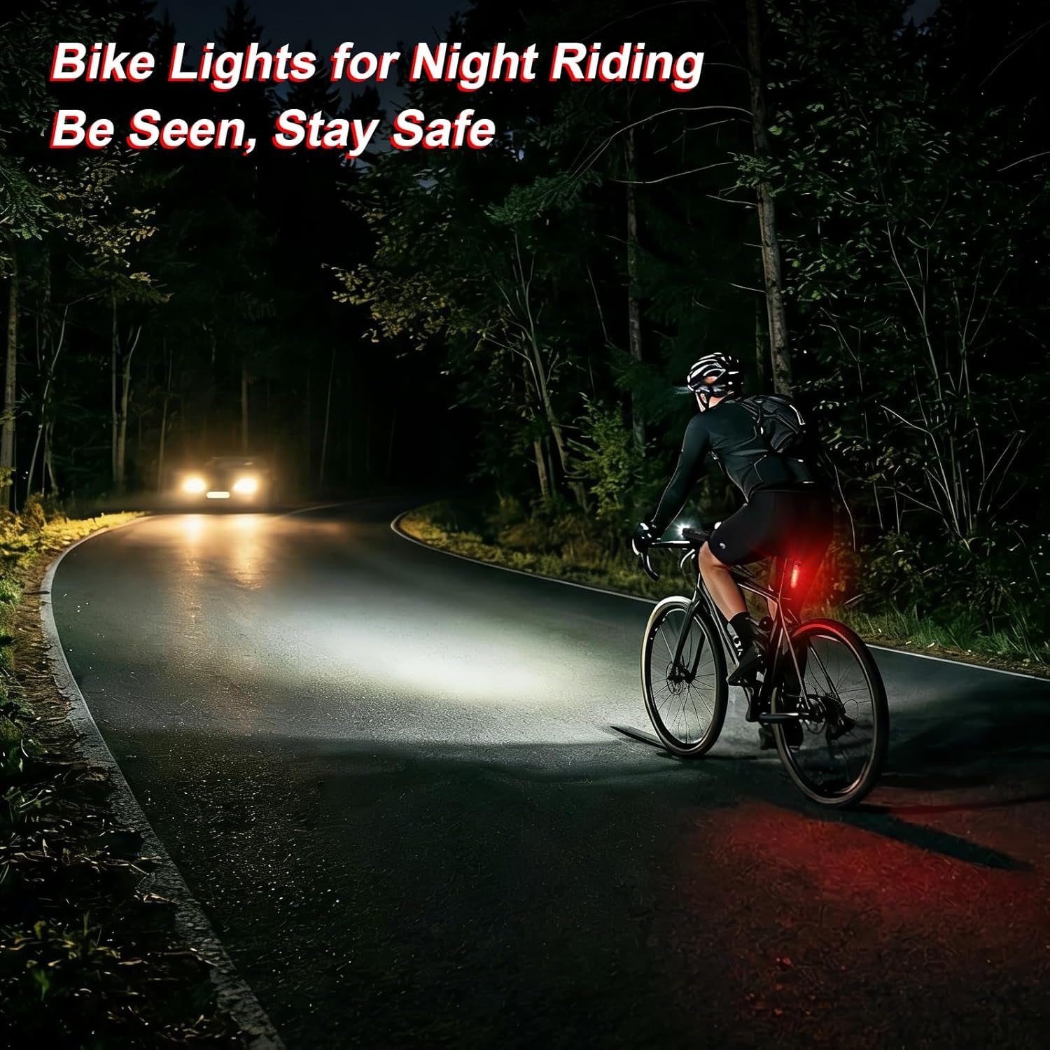 Ultra Bright USB Rechargeable Bike Light Set, Powerful Bicycle Front Headlight and Back Taillight, 4 Light Modes, Easy to Install for Men Women Kids Road Mountain Cycling Black