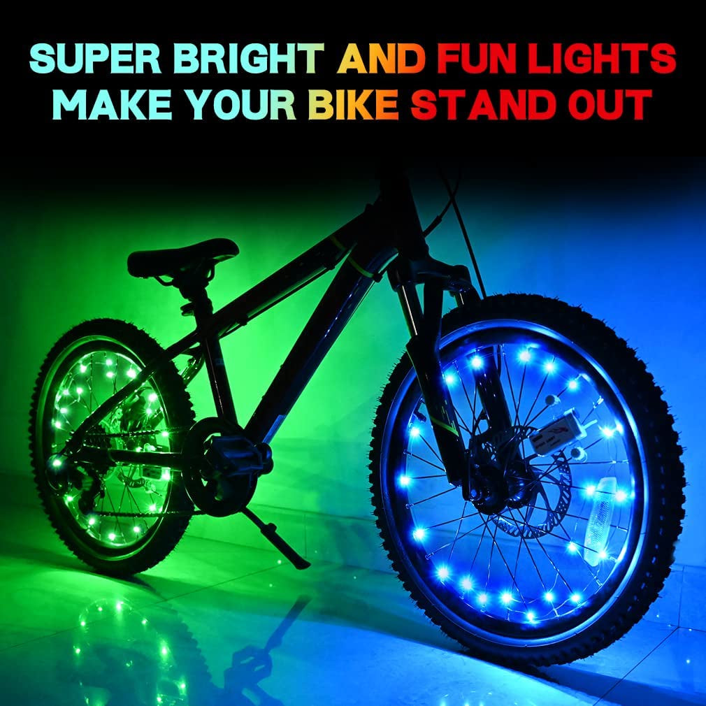 2 Tire Pack LED Bike Wheel Lights Ultra Bright Waterproof Bicycle Spoke Lights Cycling Decoration Safety Warning Tire Strip Light for Kids Adults Night Riding