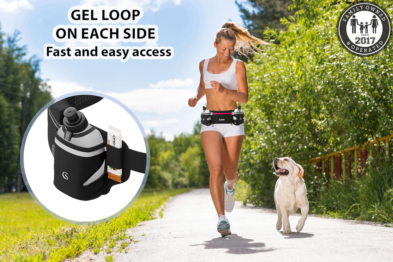 Hydration Running Belt with 2 X 10Oz Water Bottles, No Bounce Adjustable Waist Belt for Men & Women, Marathon Running Gear